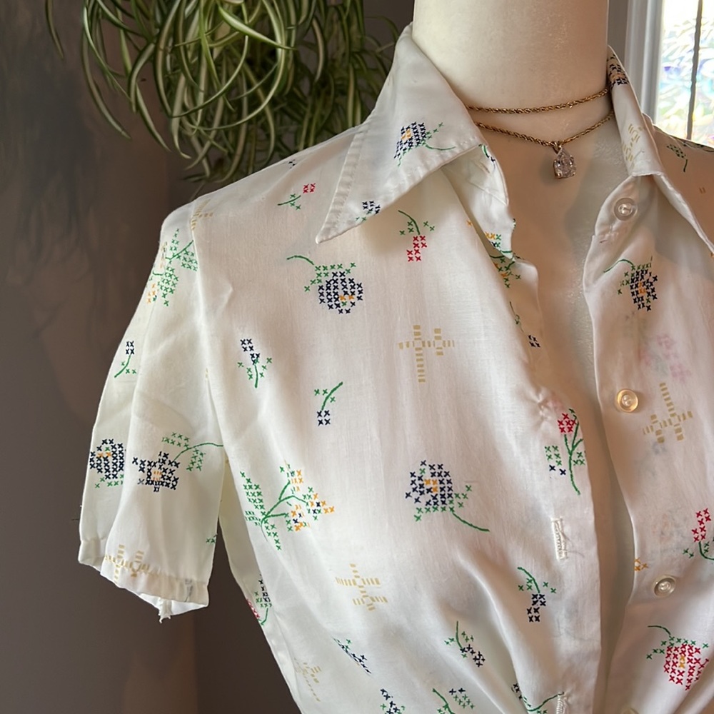 Floral Vintage J.c Penny Button up Crop Top - Picture 2 of 7